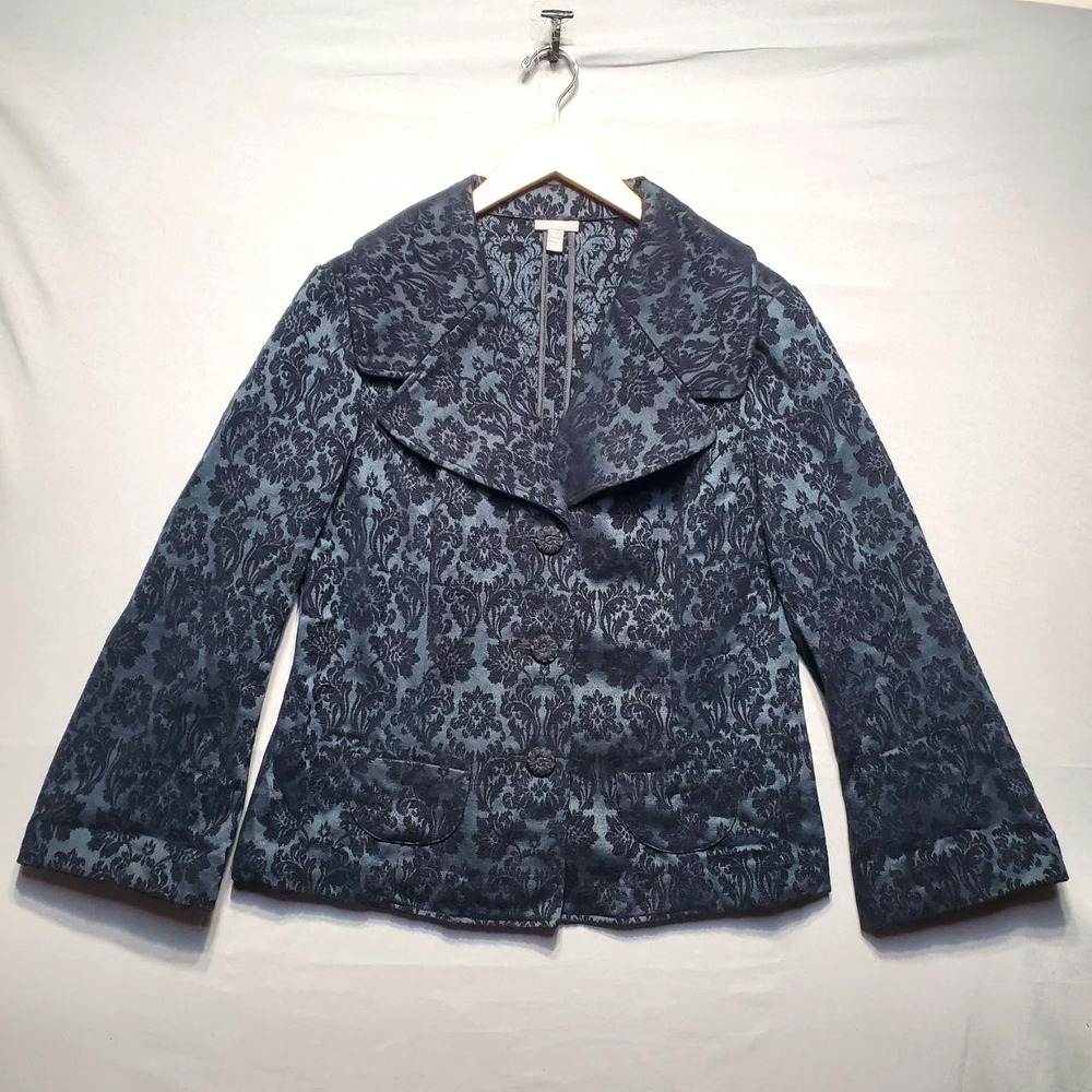 J Jill Blazer Women 14P Black Floral Damask Jacquard Dark Academia Romantic Goth